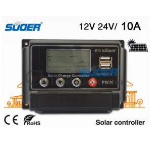 โซล่าชาร์จเจอร์ 10A หน้าจอ LCD ออโต 12V / 24V (ด่วน!!โปร..เพียง 590) มี USB/ Solar Charger LCD 10A SUOER รุ่น STW-1210